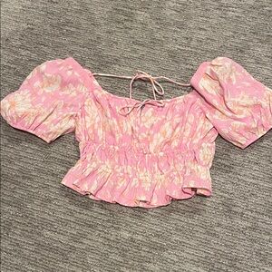 Forever 21 Pink Floral Puff Sleeve Blouse